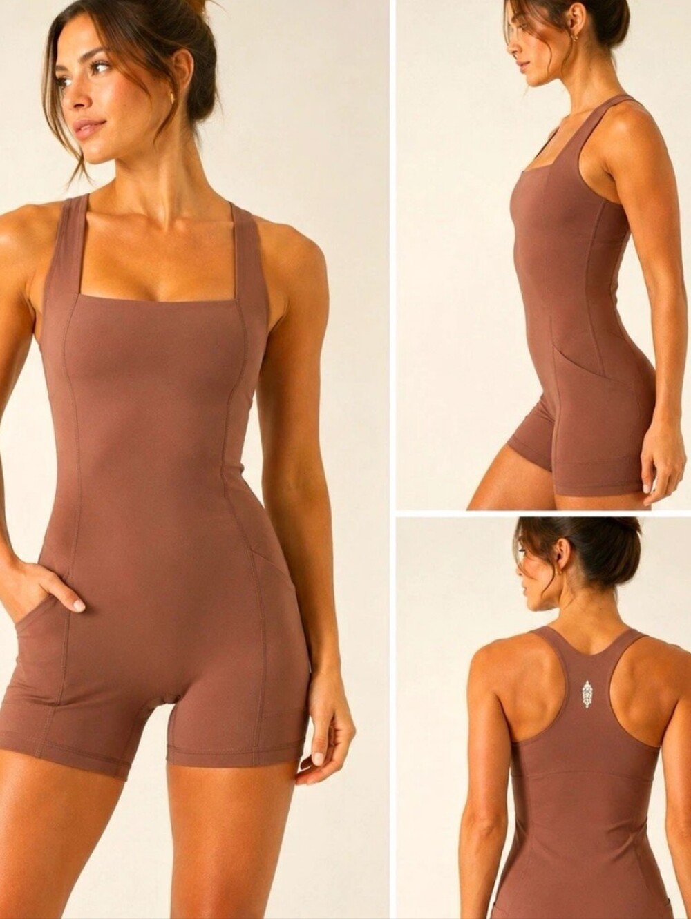 FP Movement Never Better Runsie Romper - Brown - One Piece Workout